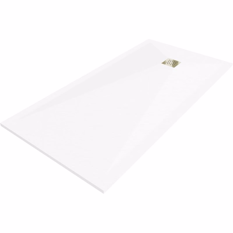 MEXEN/S - Stone+ obdĺžniková sprchová vanička 180 x 90, biela, mriežka zlatá 44109018-G