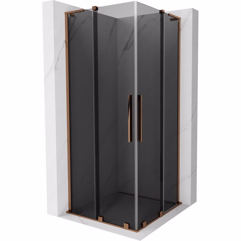 MEXEN/S - Velar L Duo sprchovací kút, posuvné dvere 90 x 90, grafit, ružové zlato 871-090-090-02-43-60