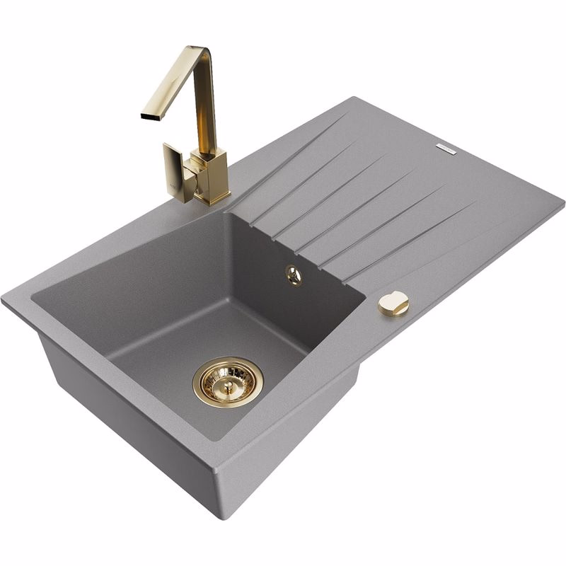 MEXEN/S MEXEN/S - Cesar granitový drez 1-miska s odkvapkávačom vrátane batérie Rita, šedý 6514-71-670300-50