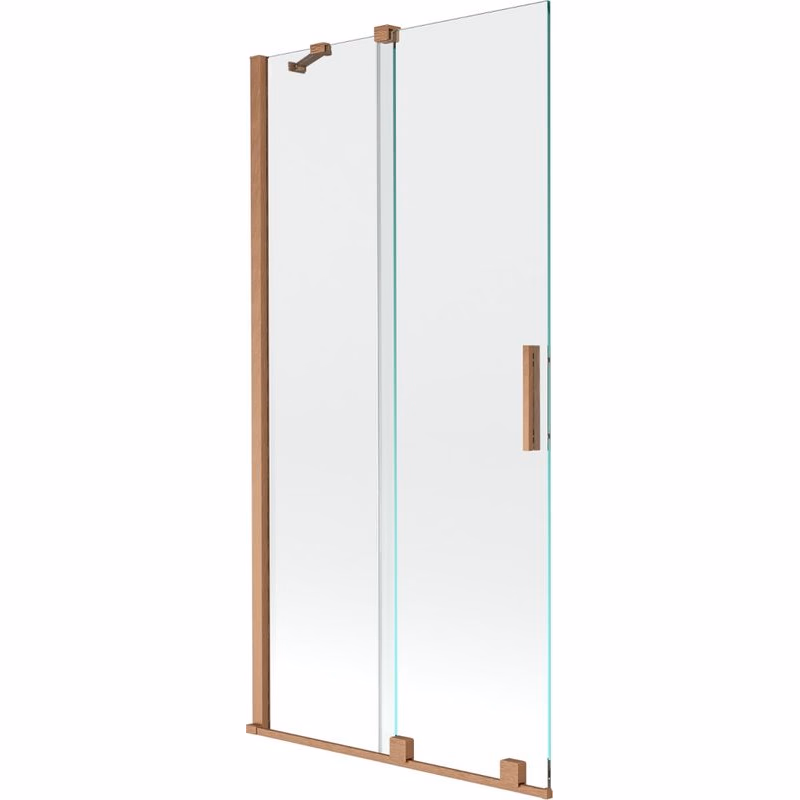 MEXEN/S - Velar Dvojkrídlová posuvná vaňová zástena 95 x 150, transparent, kartáčovaná meď 896-095-000-01-65