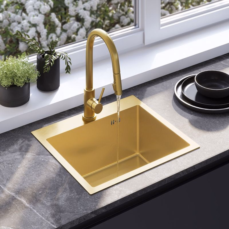 REA REA - Oceľový drez Leo 50 BRUSH GOLD s kuchynskou batériou KPL-96004