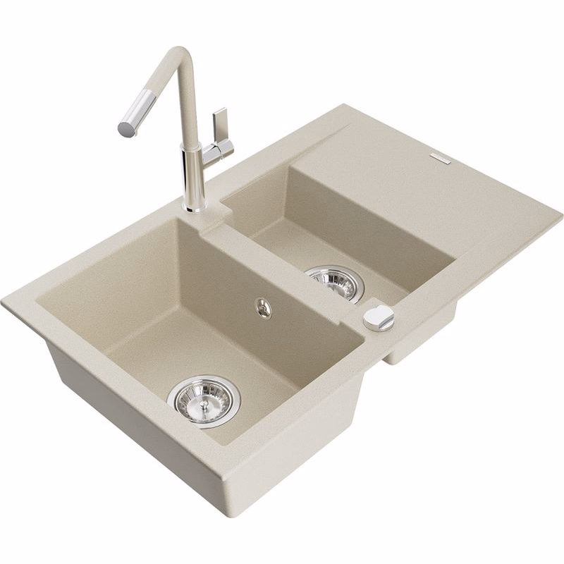 MEXEN/S MEXEN/S - Gaspar granitový drez 1.5 s odkvapkávačom vrátane batérie Flora, béžová 6507-69-670401-09