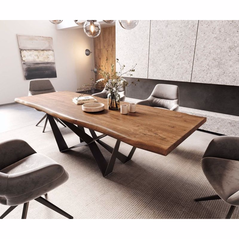 Jedálenský stôl Edge 260x100 XL akácia hnedá Spider plochá oceľ čierna