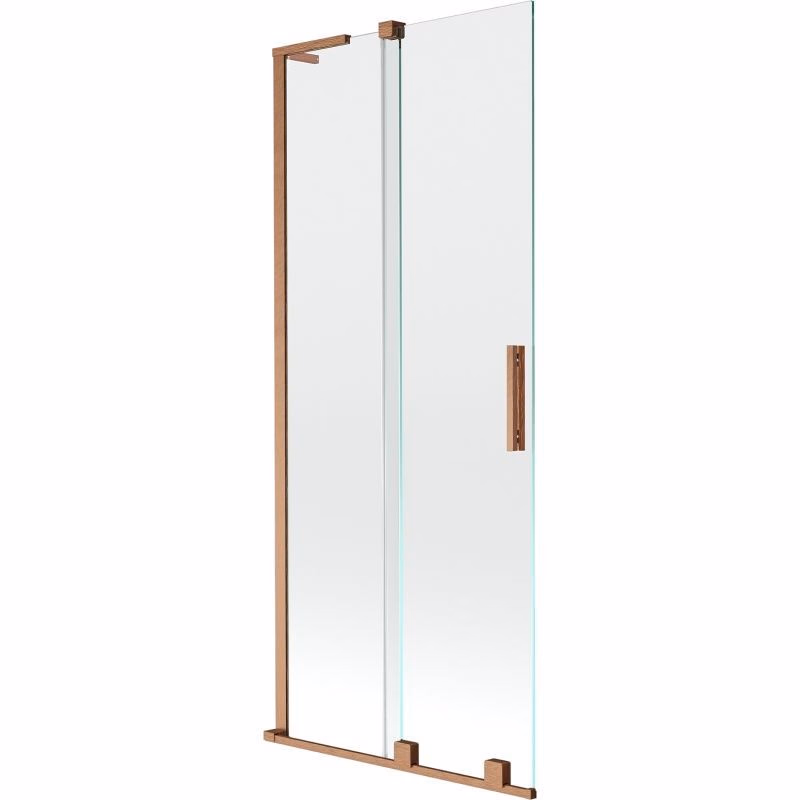 MEXEN/S - Velar L dvojkrídlová posuvná vaňová zástena 85 x 150, transparent, meď kartáčovaná 896-085-003-01-65