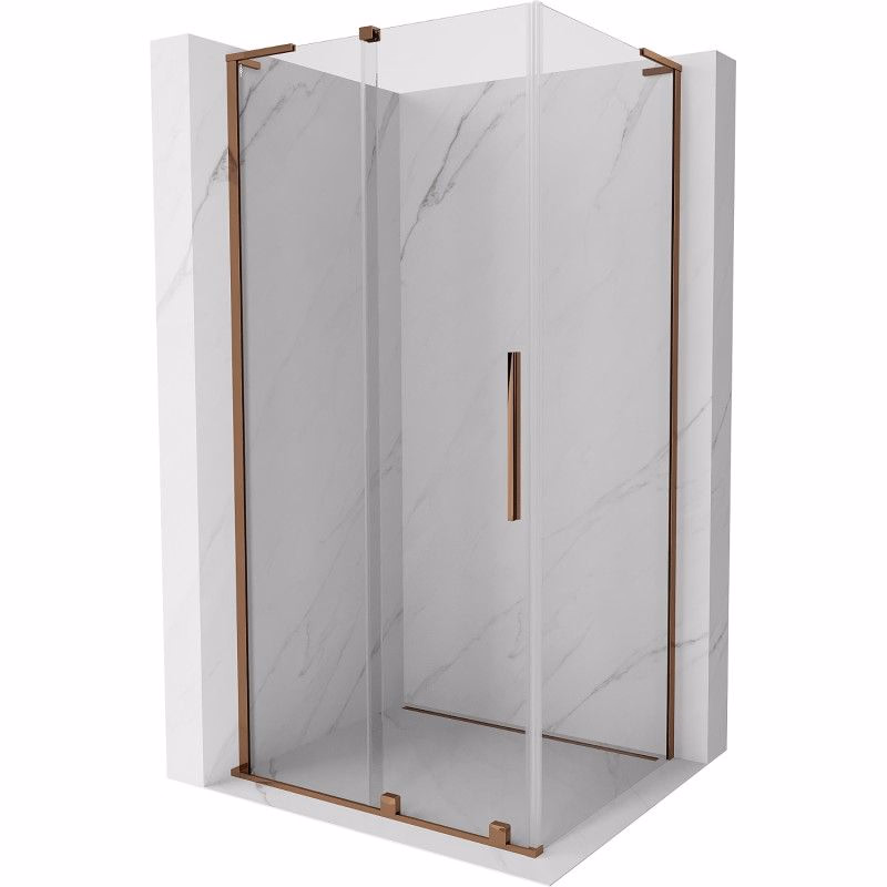 MEXEN/S - Velar L sprchovací kút, posuvné dvere 100 x 75, transparent, ružové zlato 871-100-075-03-60