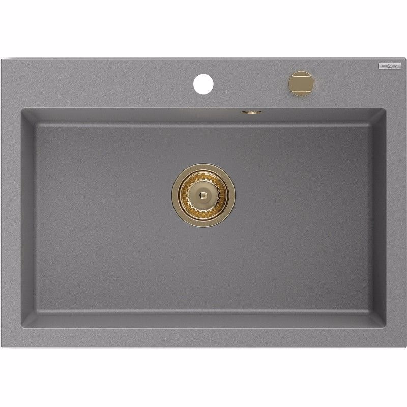 MEXEN/S MEXEN/S - Elix granitový drez 1-miska 700 x 500 mm, sivý, sifón zlatá 6526701005-71-G