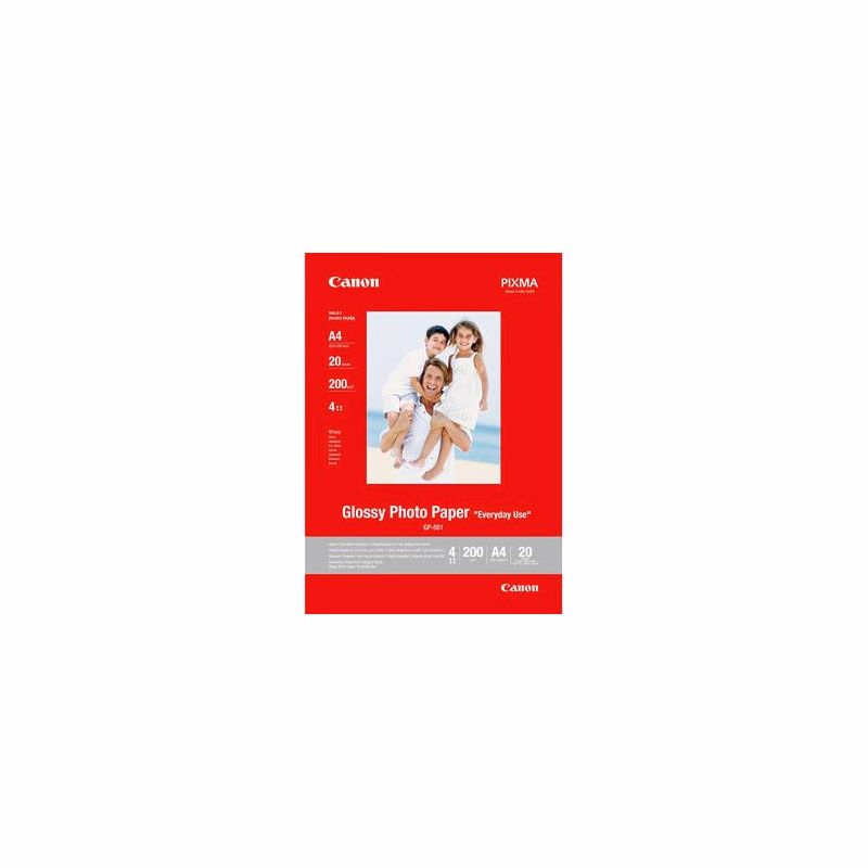 Canon Glossy Photo Paper, GP-501, fotopapier, lesklý, GP-501 typ 0775B082, biely, A4, 210 g/m2, 20 ks, inkoustový
