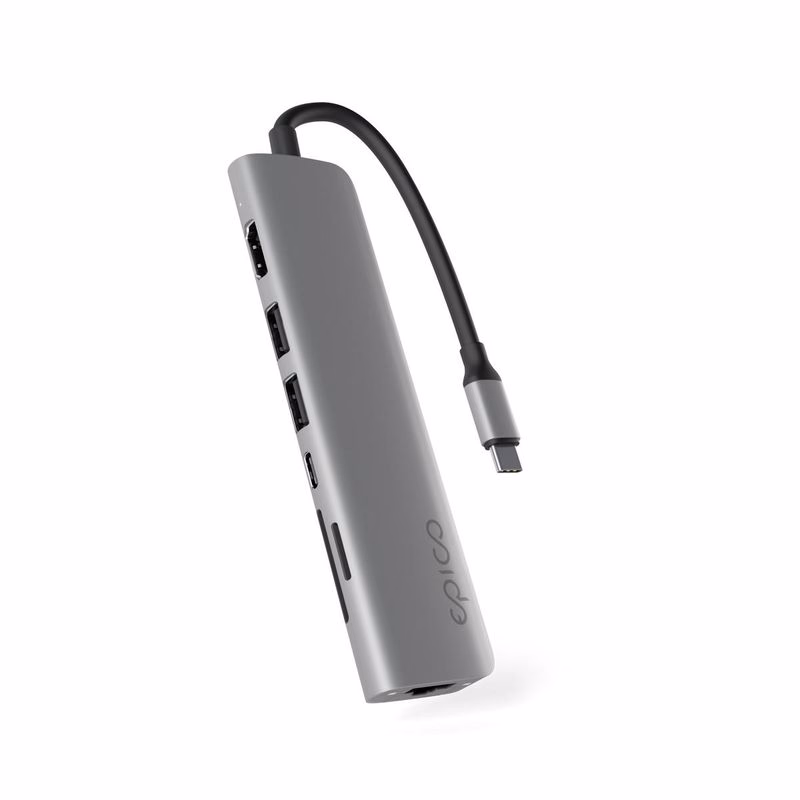 Epico 7v1 Multimedi Hub 8K s USB-C konekt. - šedá