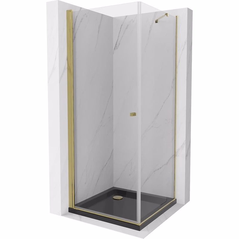 MEXEN/S - Pretória sprchovací kút 90x90, transparent, zlatá + sprchová vanička vrátane sifónu 852-090-090-50-00-4070G