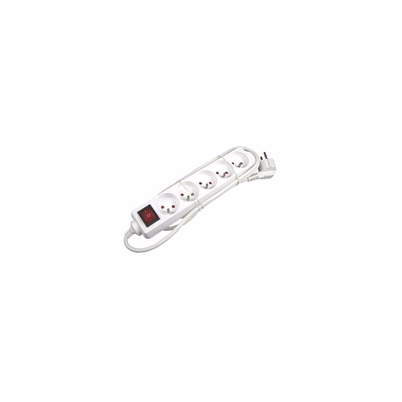 Síťový kabel 230V predlžovací, CEE7 (vidlica) - zásuvka 5x, 10m, VDE approved, biela, s vypínačom, DOPRADE