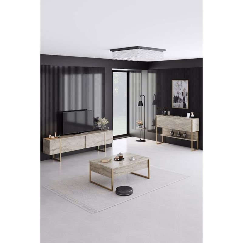 Living Room Furniture Set Luxe Set - Travertine, Gold