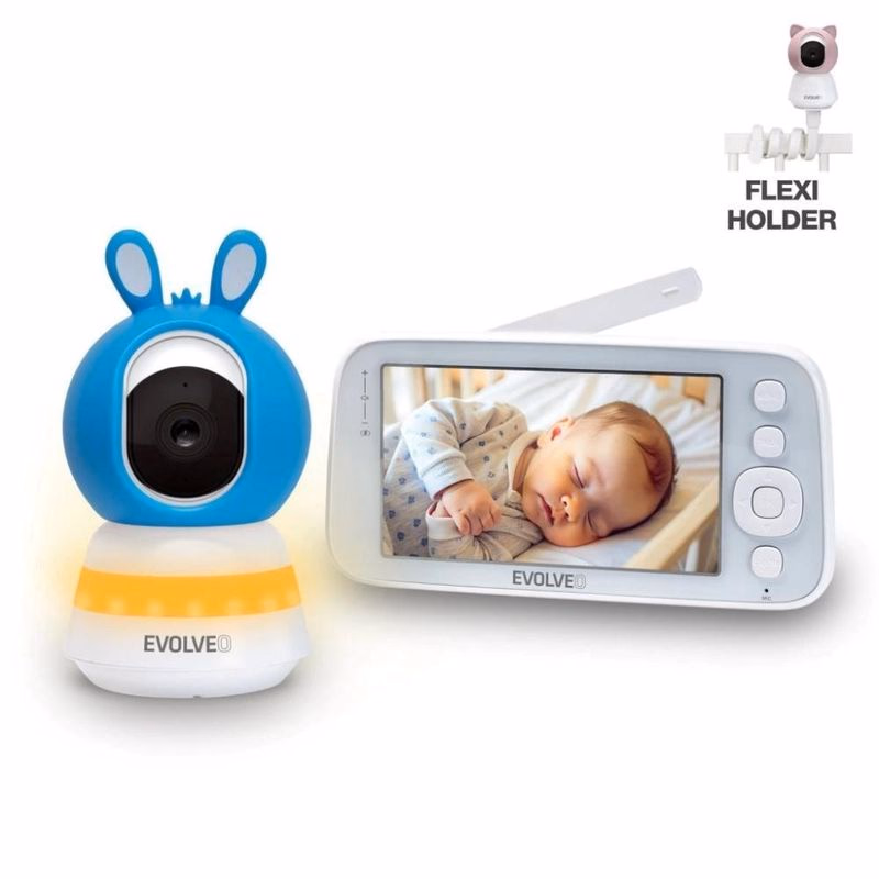 EVOLVEO Baby Monitor N5, Set videoopatrovateľky s 360 ° dohľadom, obojsmernou komunikáciou a uspávankami, modrá