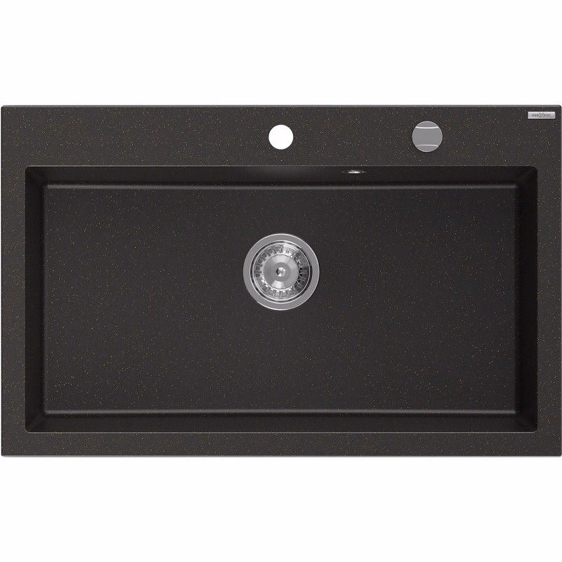MEXEN MEXEN - Elix granitový drez 1-miska 800 x 500 mm, čierna/zlatá metalik, sifón chróm 6527801005-75