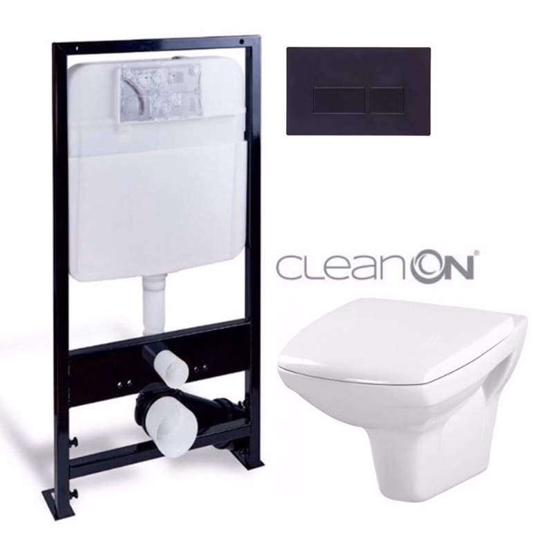 PRIM predstenový inštalačný systém s čiernym tlačidlom 20/0044 + WC CERSANIT CLEANON CARINA + SEDADLO PRIM_20/0026 44 CA1