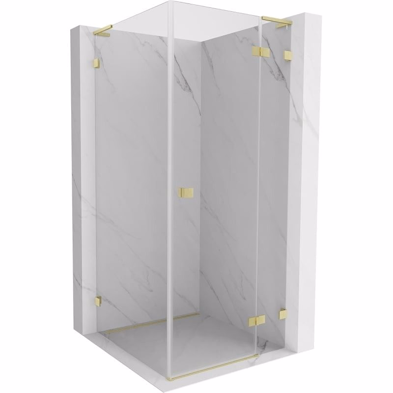 MEXEN/S - Lunar L sprchový kút dvere krídlové pravá 90 x 90, transparent, zlato kartáčovaná 834L-090-090-55-00-P