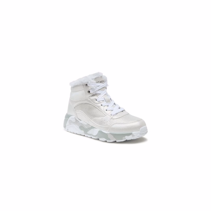 Dievčenské členkové zimné topánky SKECHERS Uno Lite Camo Dazzle silver grey