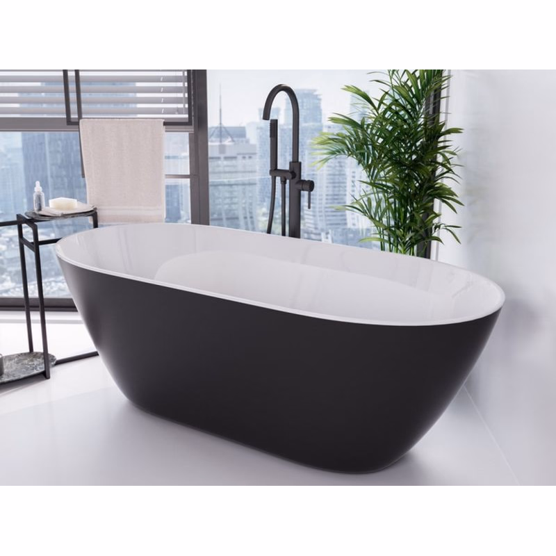 BESCO - Voľne stojaca vaňa MOYA čierna matná / biela - Farba - Čierna matná / biela, Farba sifónu - Zlatá, Rozmer vane - 160 × 68 cm VANMOYA160ZCBWM