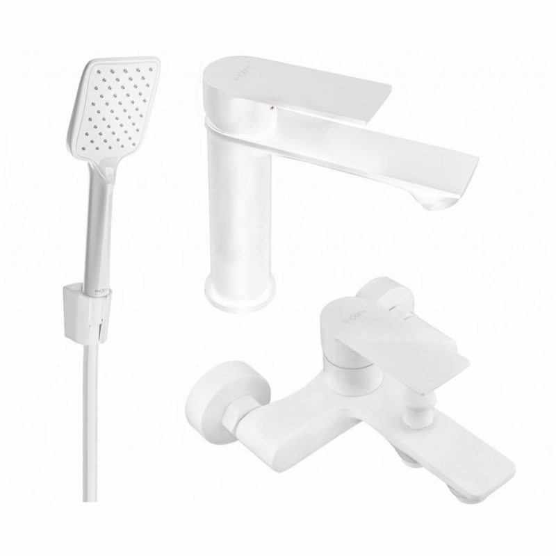 MEXEN/S - Royo R62 Set umývadlové a vaňové batérie s príslušenstvom, biela 72203R62-20