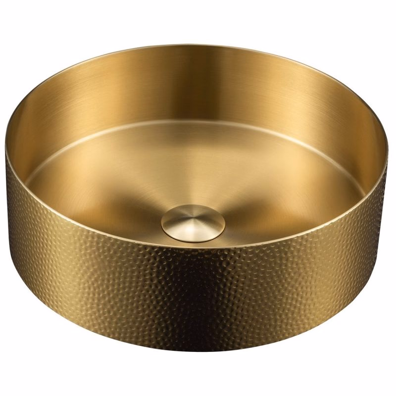 SAPHO - AURUM nerezové umývadlo na dosku, priemer 38cm, vrátane odtoku, tepané, zlato mat AU201-T