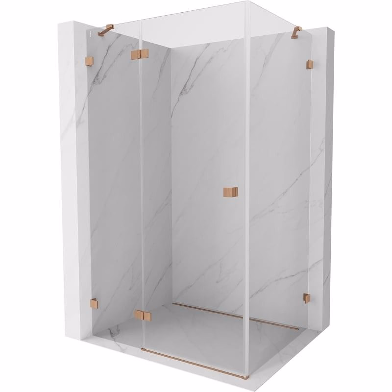MEXEN/S - Lunar sprchový kút dvere krídlové ľavá 90 x 80, transparent, meď kartáčovaná 834-090-080-65-00-L