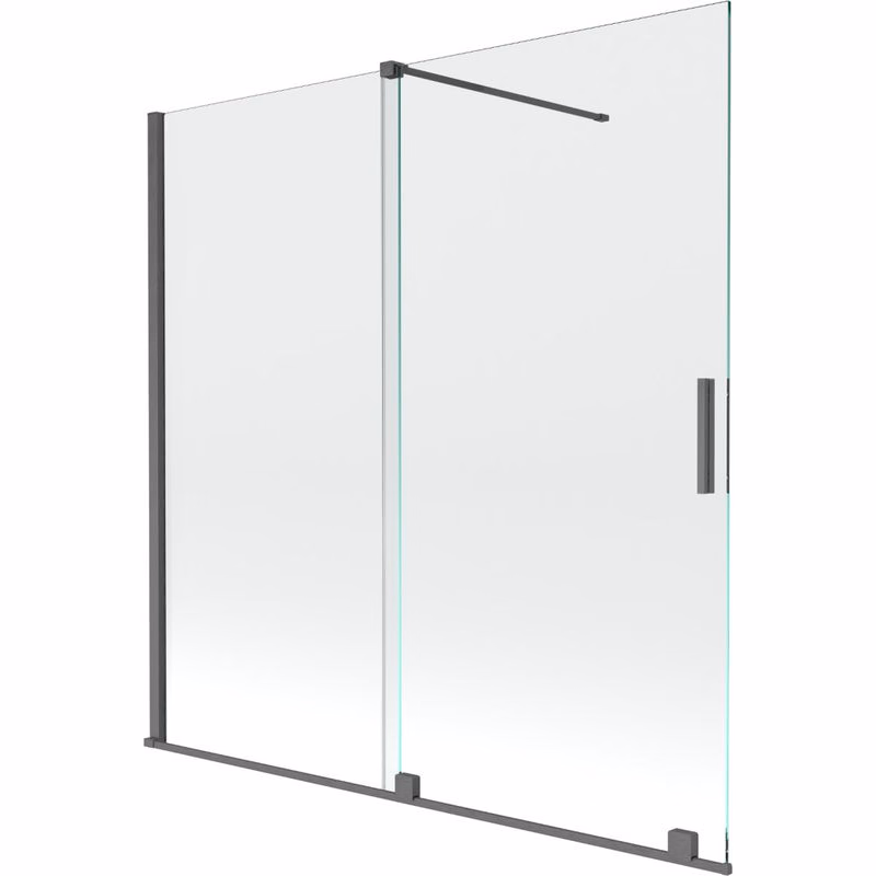 MEXEN/S - Velar Dvojkrídlová posuvná vaňová zástena 160 x 150, transparent, šedá kartáčovaná 896-160-000-01-66
