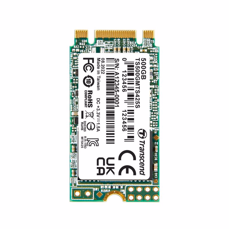 TRANSCEND MTS425S 500 GB SSD disk M.2 2242, SATA III 6 Gb/s (3D TLC), 530 MB/s R, 480 MB/s W