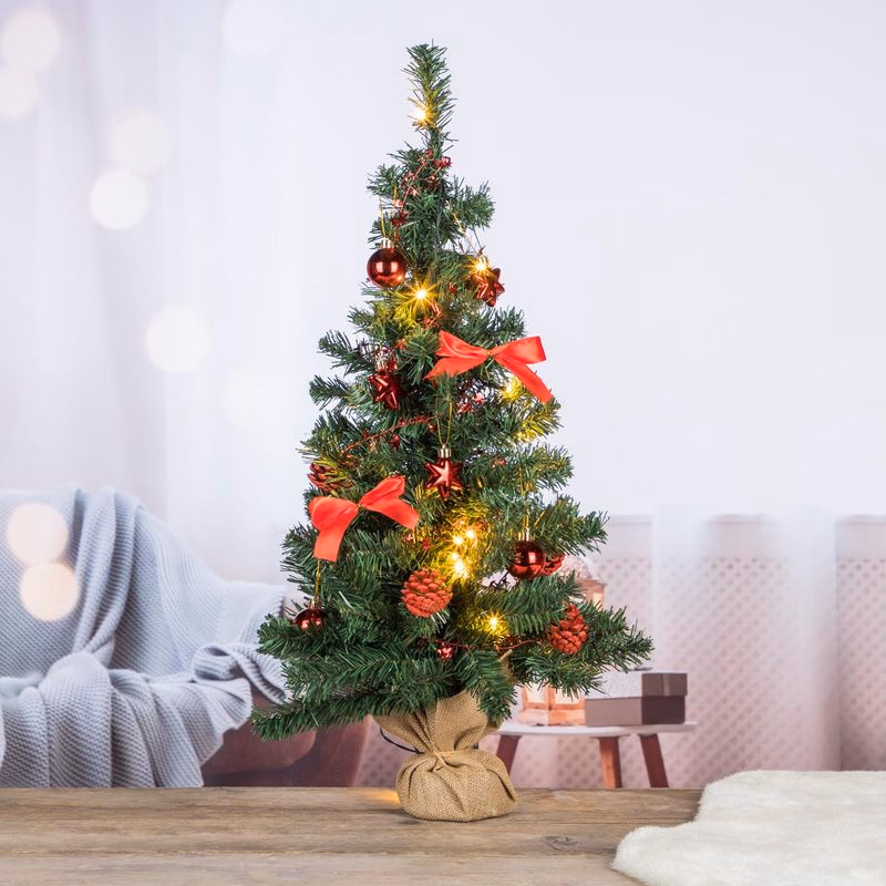 Umelý vianočný stromček 75 cm, červené ozdoby
