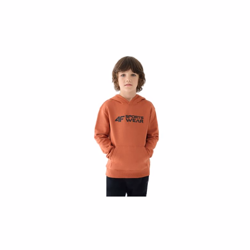 Chlapčenská mikina s kapucňou 4F JUNIOR SWEATSHIRT-JWAW24TSWSM1223-64S-SALMON CORAL