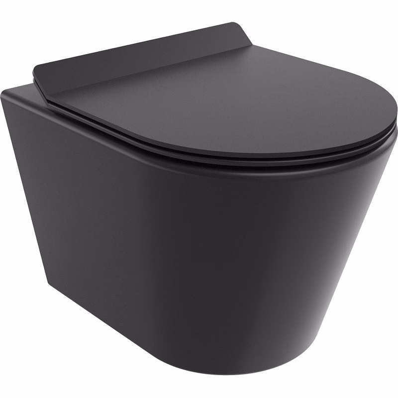 MEXEN/S - Rico Závesná WC misa Rimless Tornado vrátane sedátka s slow slim, duroplast, čierna mat 30720185T