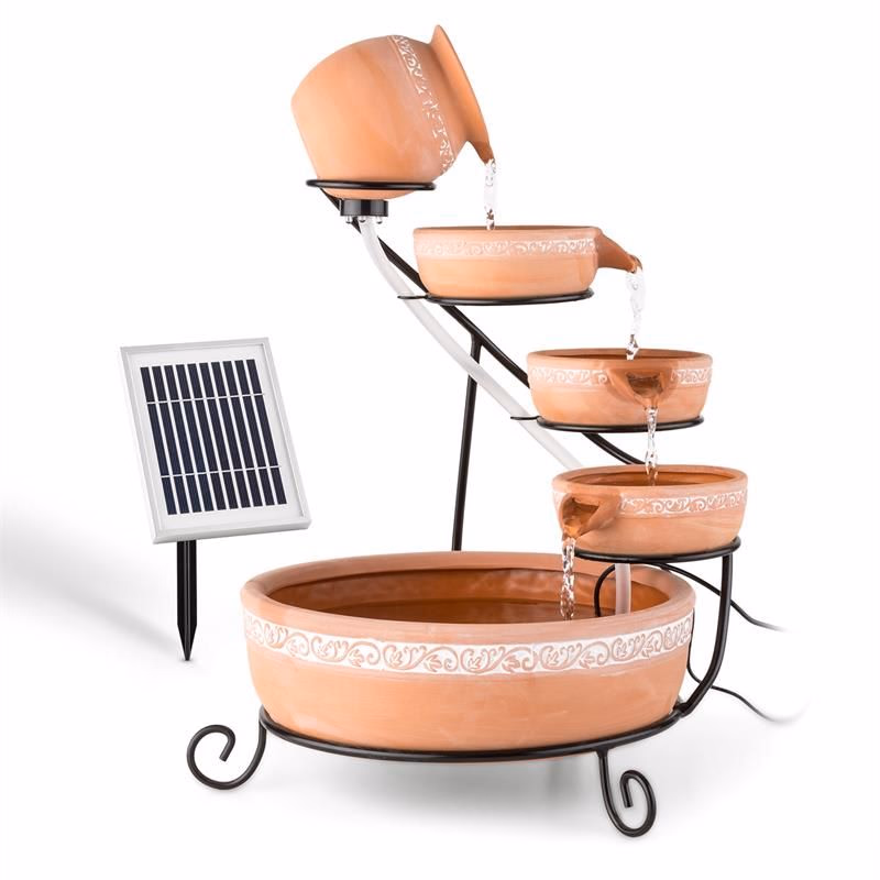 Blumfeldt Empoli, kaskádová fontána, terakota, 5 úrovní, 200 l/h, solárna, 2 W, LED