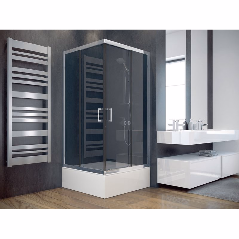 BESCO - Štvorcový sprchovací kút MODERN 165 - FARBA rámu - Chróm / Leštený hliník (ALU), Rozmer A - 80, Rozmer B - 80, Rozmer C - 165, Smer zatvárania - Univerzálne Ľavé / Pravé, Výplň - Fume bezpečnostné sklo - 6 mm BCMD80CTVER65CG