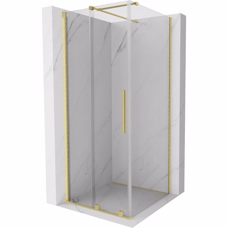 MEXEN/S - Velár sprchovací kút 90 x 90, transparent, zlatá kartáčovaná 871-090-090-01-55