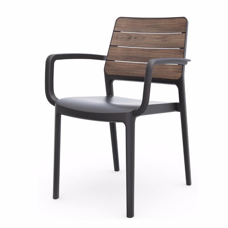 KETER Záhradné kreslo DEPORTO s podrúčkami | walnut / grafit