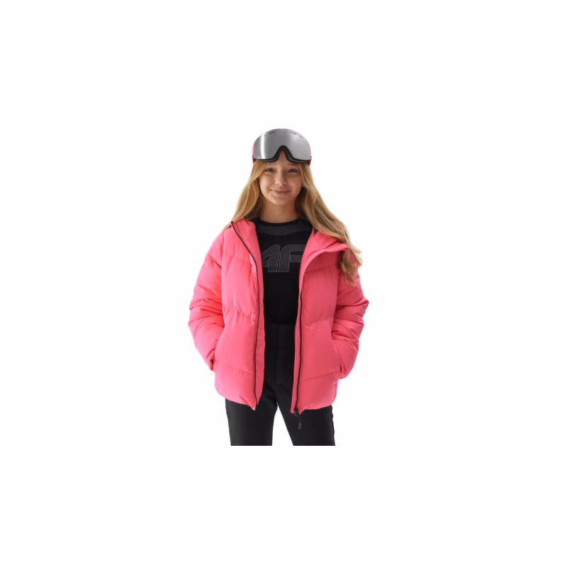Dievčenská lyžiarska bunda 4F JUNIOR TECHNICAL JACKET-JAW23TTJAF293-55N-HOT PINK NEON