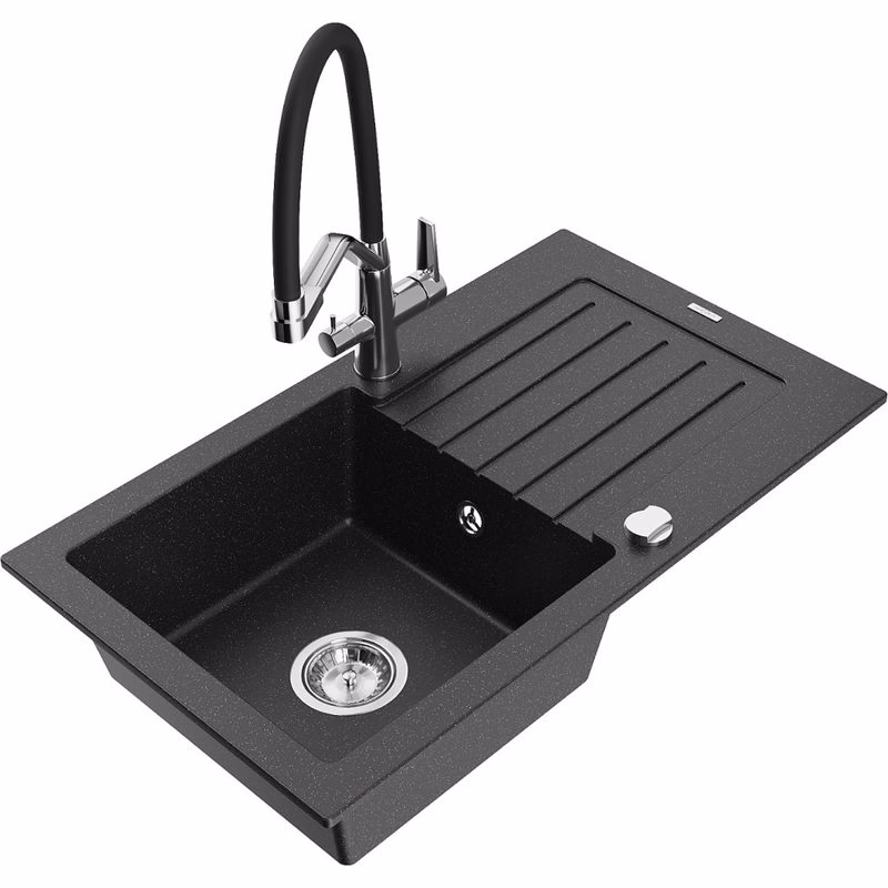 MEXEN/S MEXEN/S - Pablo granitový drez s odkvapkávačom vrátane batérie Duo, čierna/strieborná metalík 6510-73-671701-07