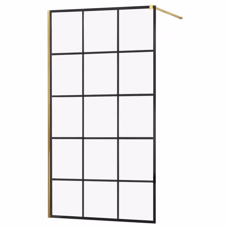 MEXEN/S - KIOTO Sprchová zástena WALK-IN 120x200 cm 8 mm, zlatá, čierny vzor 1 800-120-101-50-77