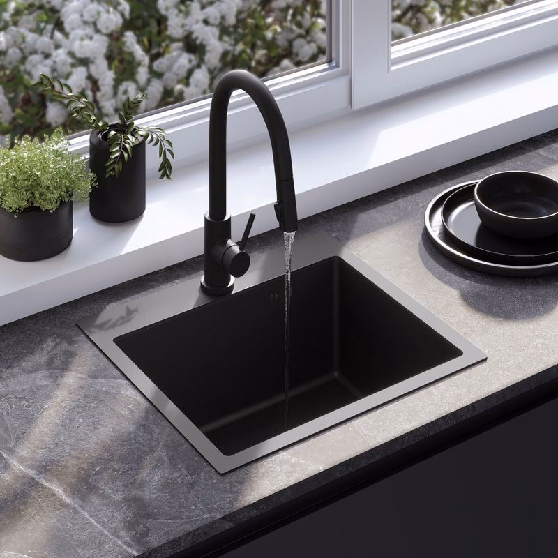 REA REA - Oceľový drez Leo 50 Black s kuchynskou batériou KPL-96005