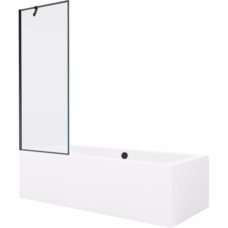 MEXEN/S - Cube obdĺžniková vaňa 180 x 80 cm s panelom + vaňová zástena 70, čierna vzor 550518080X9507007070