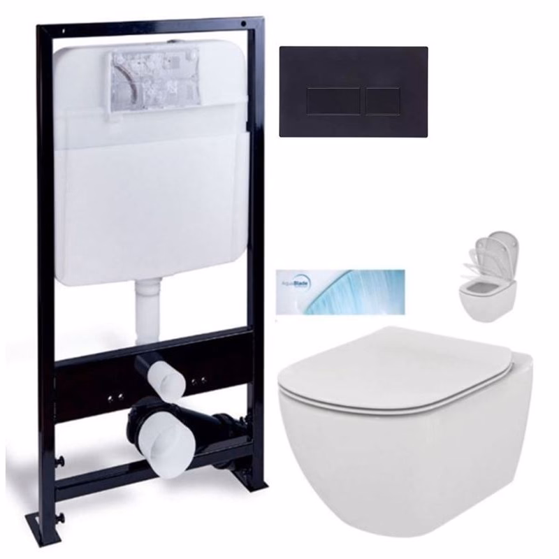 PRIM predstenový inštalačný systém s čiernym tlačidlom 20/0044 + WC Ideal Standard Tesi so sedadlom SoftClose, AquaBlade PRIM_20/0026 44 TE1