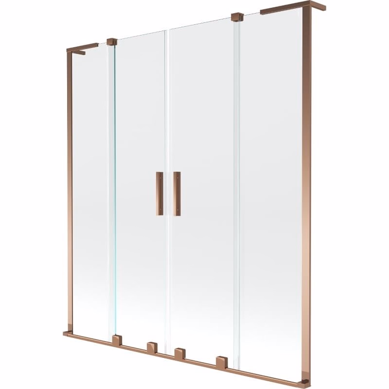 MEXEN/S - Velar L Duo dvojkrídlová posuvná vaňová zástena 150 x 150, transparent, ružové zlato 896-150-003-02-60