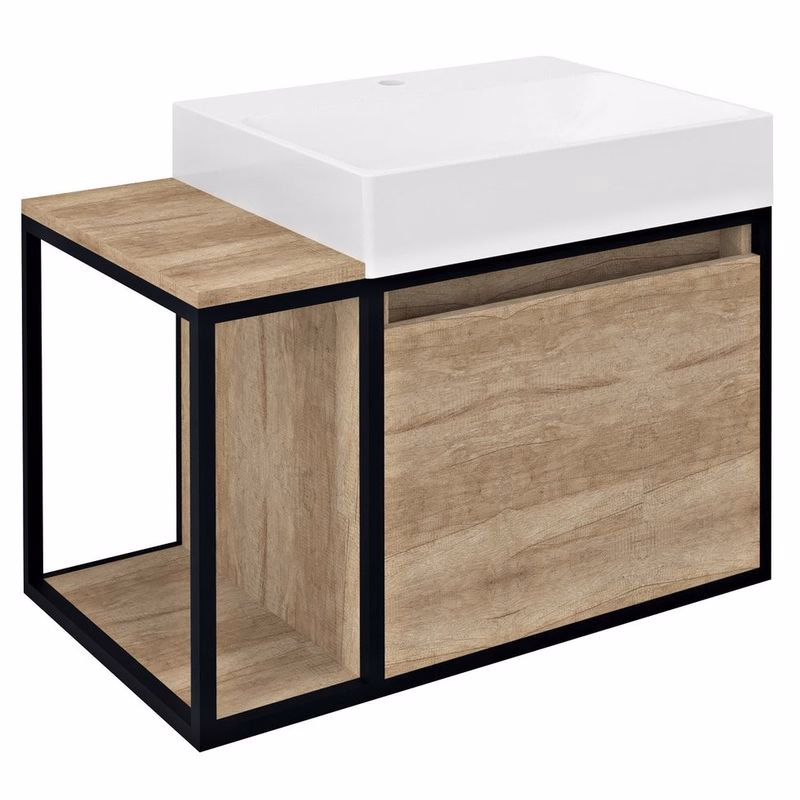 SAPHO - SKARA umývadlová skrinka 80x49,5x46,5cm, čierna matná/dub Alabama CG003-2222