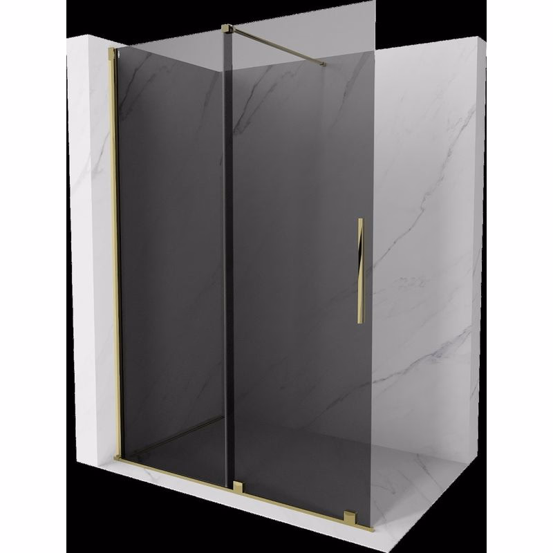 MEXEN/S - Velar Sprchová zástena posuvná Walk-in 140 x 200, grafit 8 mm, zlato 871-140-000-43-50
