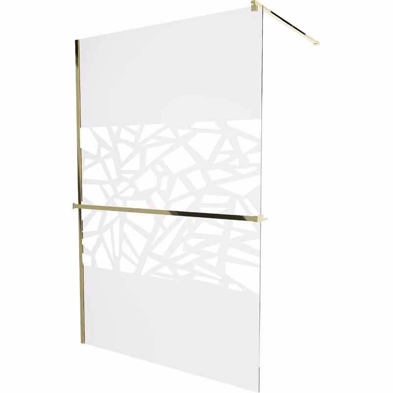 MEXEN/S - KIOTO Sprchová zástena WALK-IN s poličkou a držiakom uterákov 100 x 200, transparent/bialy vzór 8 mm, zlatá 800-100-121-50-85
