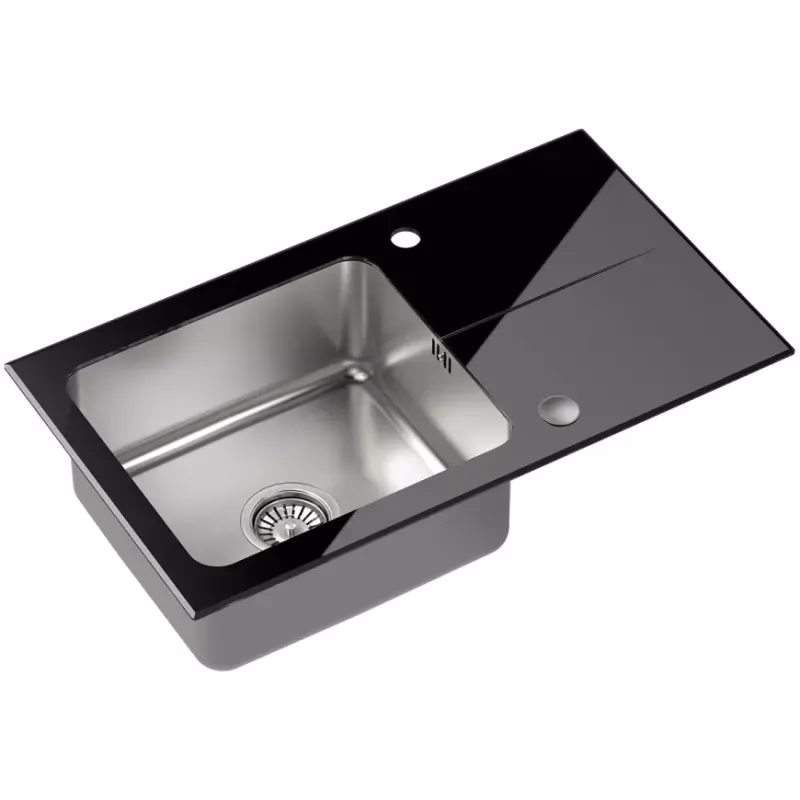 Kuchynský drez z nerezu a tvrdeného skla Efekt  111 770x440x190 mm čierny