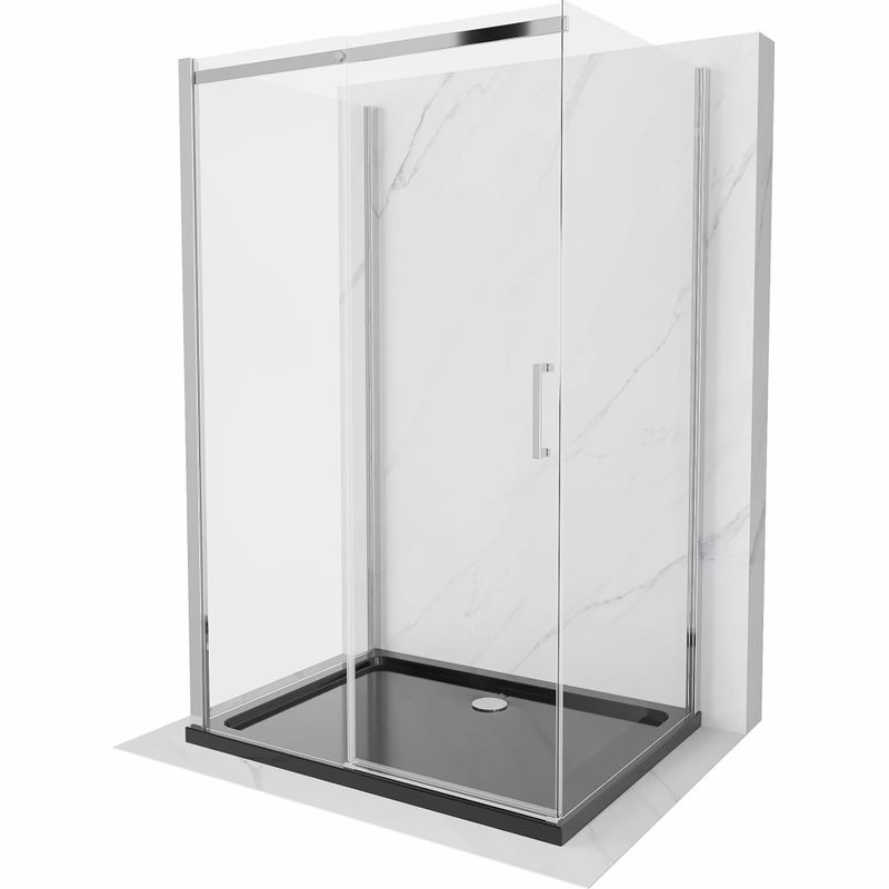 MEXEN/S - OMEGA sprchovací kút 3-stenný 100x80, transparent, chróm + vanička vrátane sifónu 825-100-080-01-00-3s-4070
