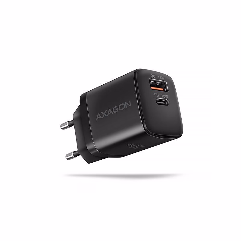 AXAGON ACU-PQ20, nabíjačka do siete 20W, 2x port (USB-A + USB-C), PD3.0/PPS/QC4+/AFC/Apple, čierna
