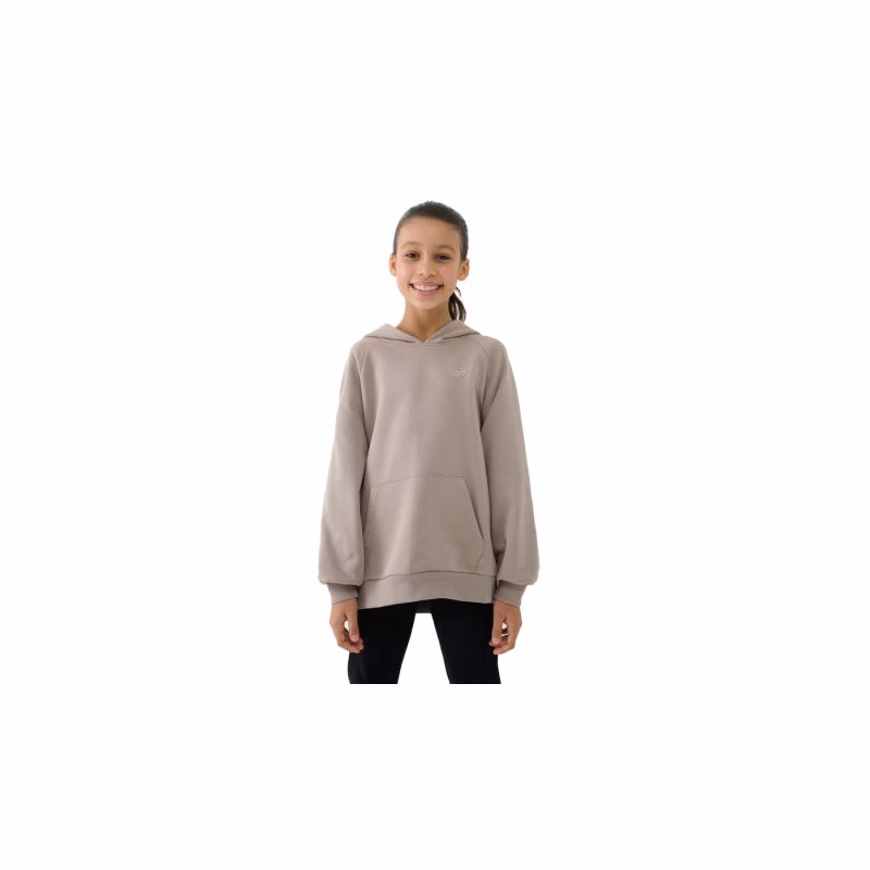 Dievčenská mikina s kapucňou 4F JUNIOR SWEATSHIRT-JWSS25TSWSF1478-83S-BEIGE