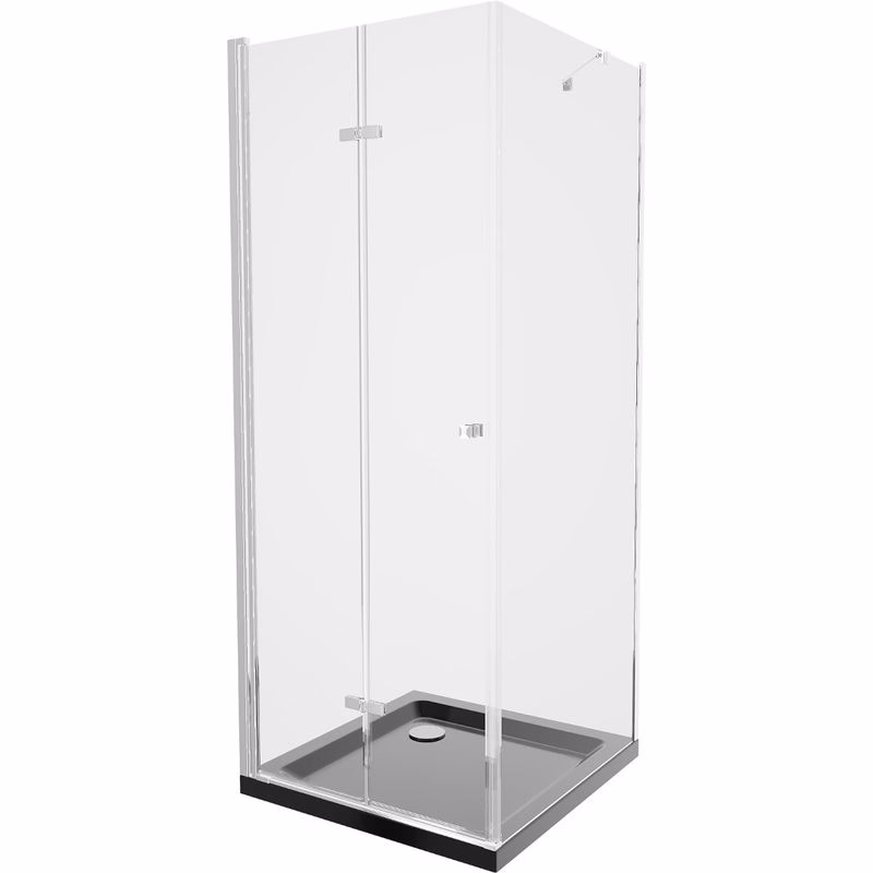 MEXEN/S - Lima sprchovací kút zalamovacie dvere 80 x 80, transparent, chróm + Flat čierna vanička so sifónom 856-080-080-01-00-4070