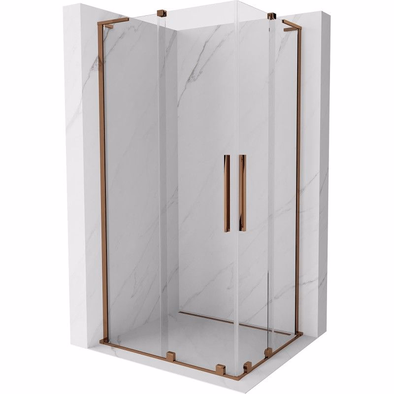 MEXEN/S - Velar L Duo sprchovací kút, posuvné dvere 90 x 80, transparent, ružové zlato 871-090-080-02-03-60