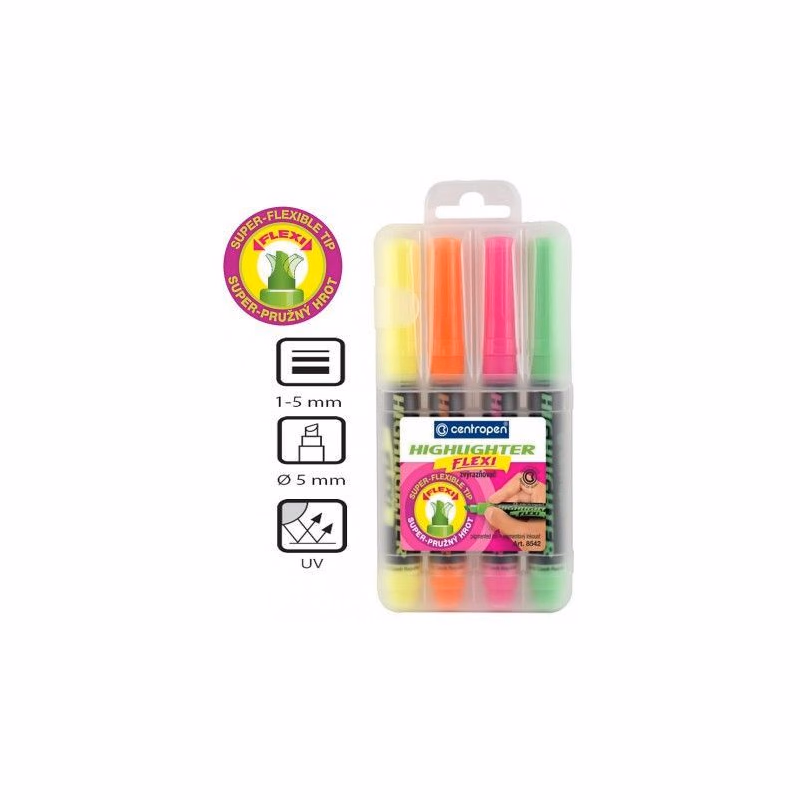 Zvýrazňovač Centropen 8542/4 Highlighter Flexi 4 farby klinový hrot 1-5mm
